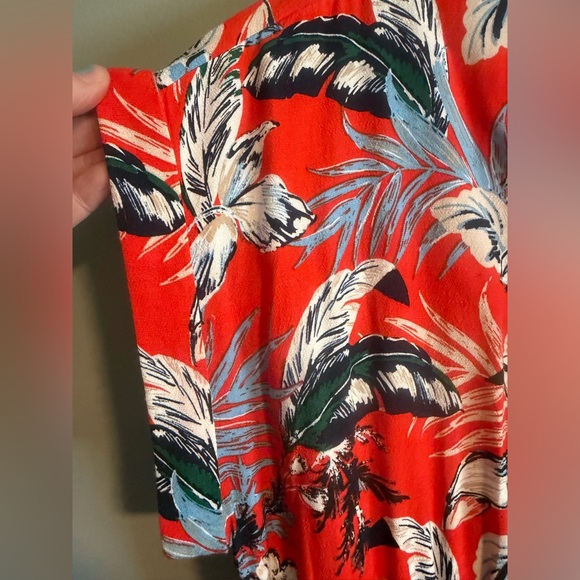 LOFT Orange Tropical Floral Maxi Button Up Dress with Tie Waist size 6 - Picture 9 of 13